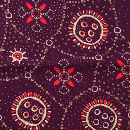 Sunburst Bandhani-Inspired Foil Printed Rayon Fabric - Purple