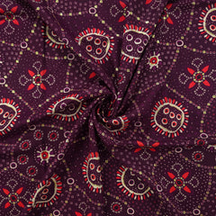 Sunburst Bandhani-Inspired Foil Printed Rayon Fabric - Purple