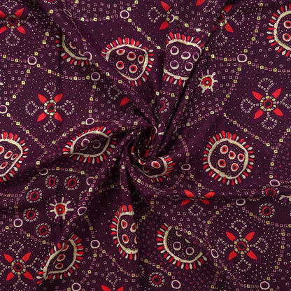 Sunburst Bandhani-Inspired Foil Printed Rayon Fabric - Purple