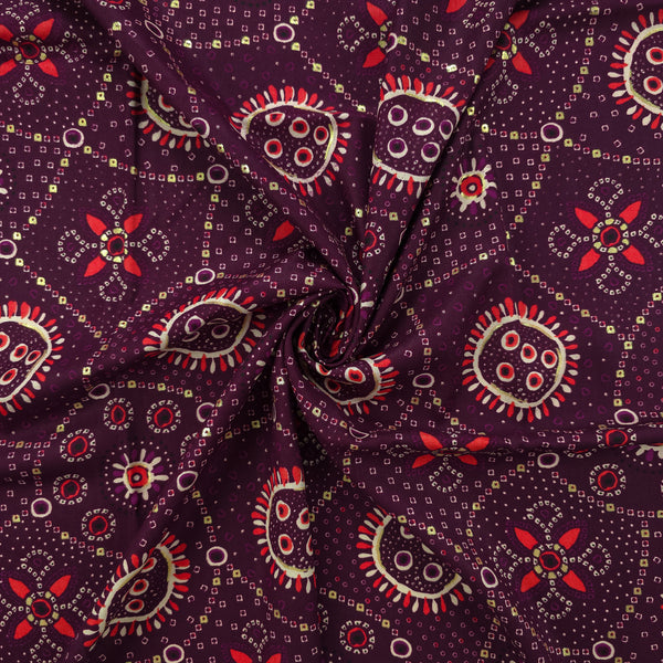 Sunburst Bandhani-Inspired Foil Printed Rayon Fabric - Purple