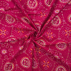 Sunburst Bandhani-Inspired Foil Printed Rayon Fabric - Pink