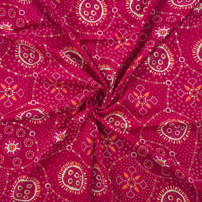 Sunburst Bandhani-Inspired Foil Printed Rayon Fabric - Pink