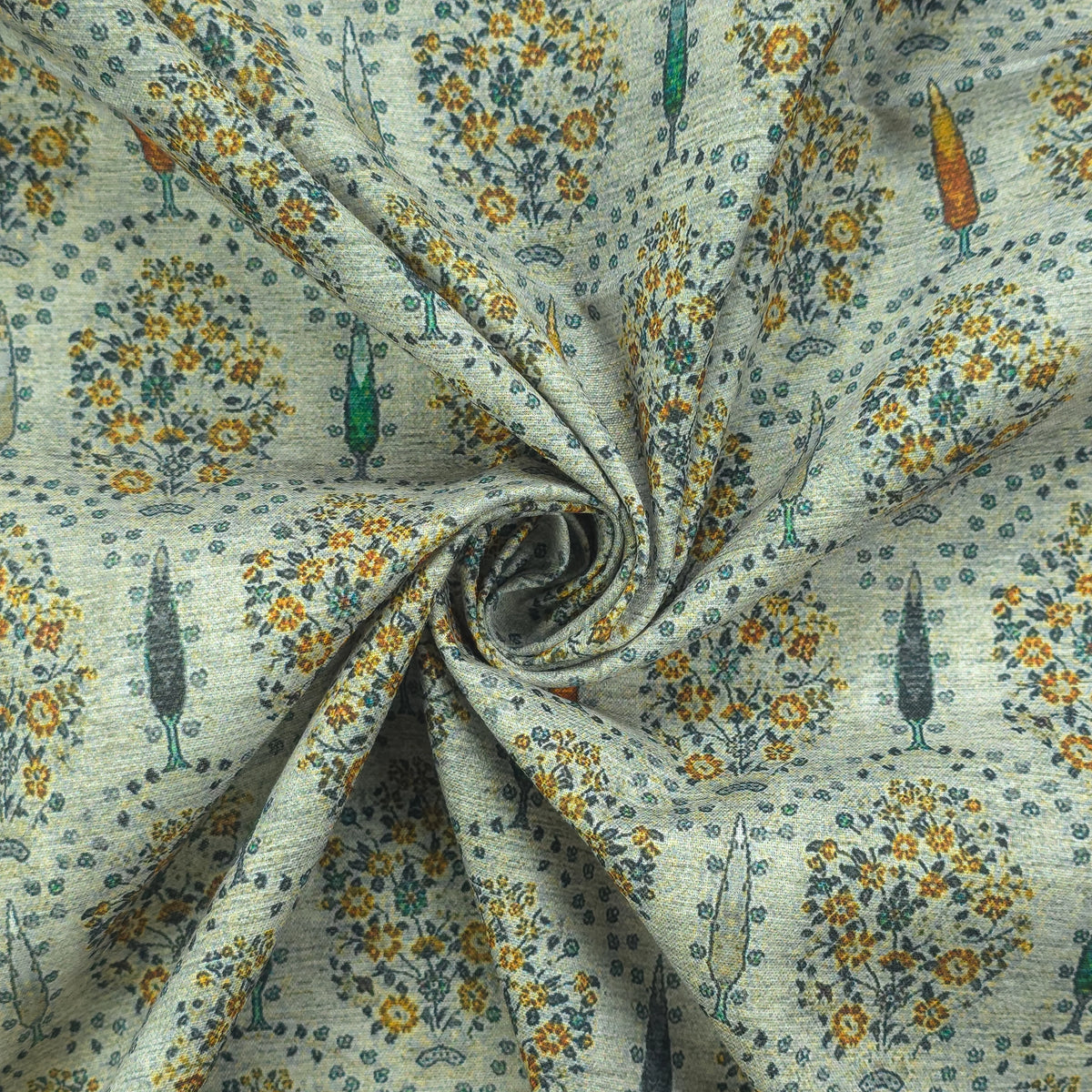 Vintage Floral Trellis Printed Magic Slub Fabric