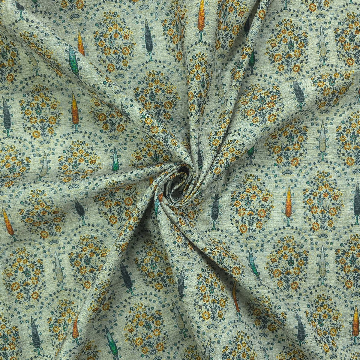 Vintage Floral Trellis Printed Magic Slub Fabric