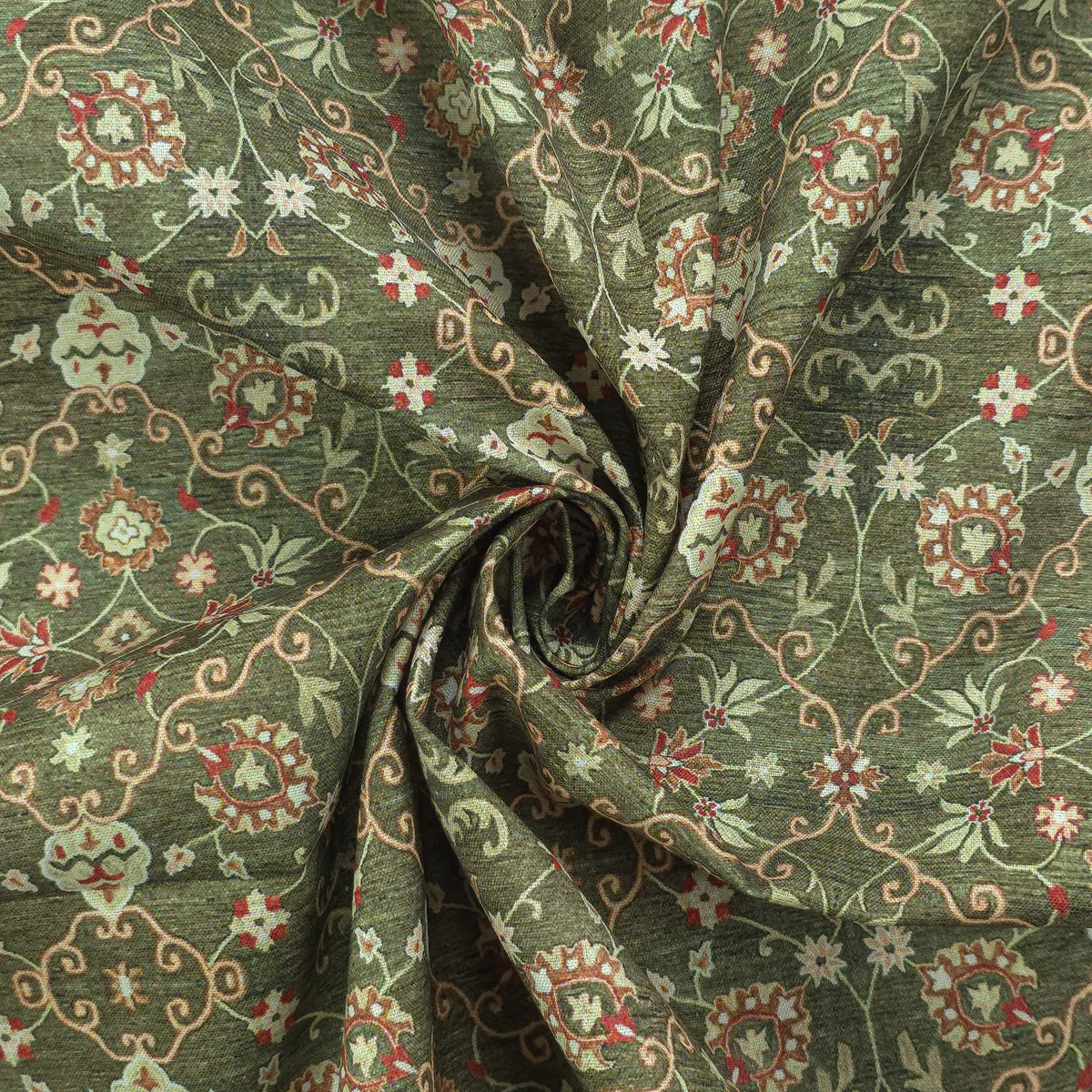 Ornate Persian Floral Lattice Printed Magic Slub Fabric
