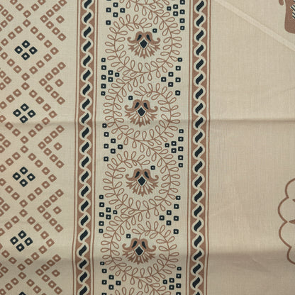 Elephant Garden Striped Dhabu Cotton Fabric - Cream