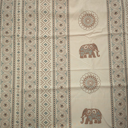 Elephant Garden Striped Dhabu Cotton Fabric - Cream