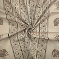 Elephant Garden Striped Dhabu Cotton Fabric - Cream