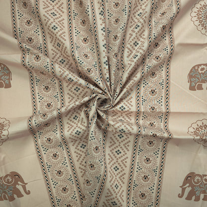 Elephant Garden Striped Dhabu Cotton Fabric - Cream