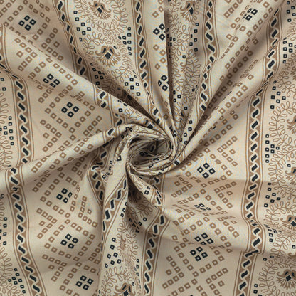 Elephant Garden Striped Dhabu Cotton Fabric - Cream