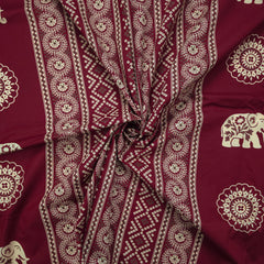 Elephant Garden Striped Dhabu Cotton Fabric - Maroon
