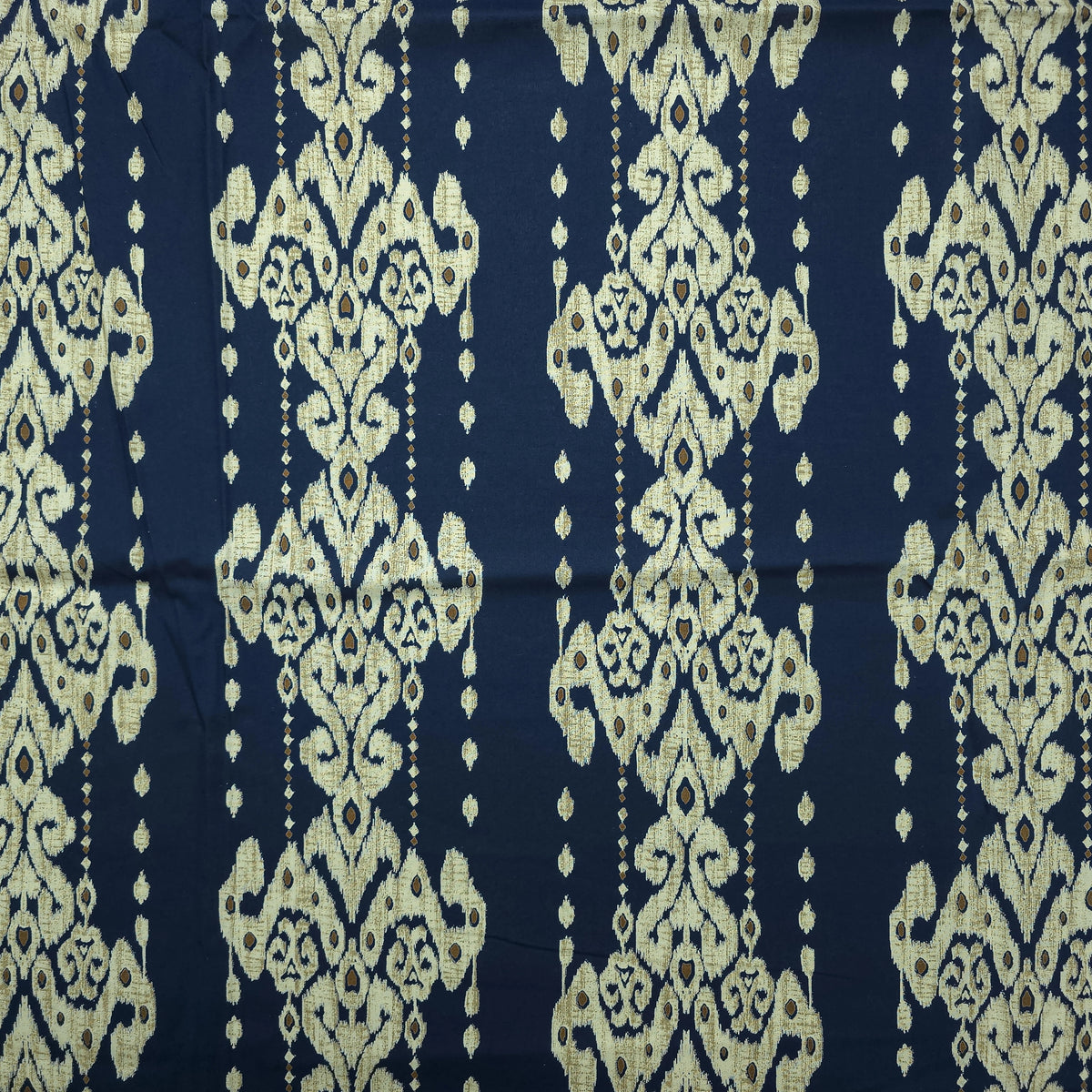 Ornate Geometric Damask Dhabu Cotton Fabric - Navy Blue