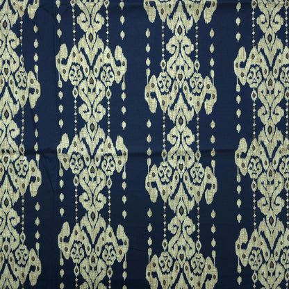 Ornate Geometric Damask Dhabu Cotton Fabric - Navy Blue