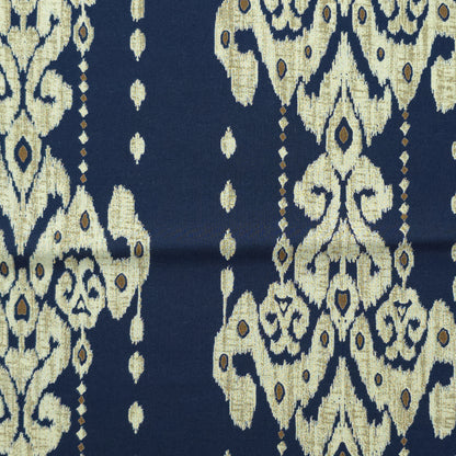 Ornate Geometric Damask Dhabu Cotton Fabric - Navy Blue