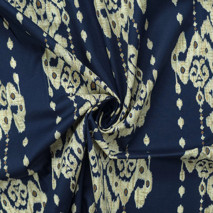 Ornate Geometric Damask Dhabu Cotton Fabric - Navy Blue