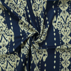 Ornate Geometric Damask Dhabu Cotton Fabric - Navy Blue