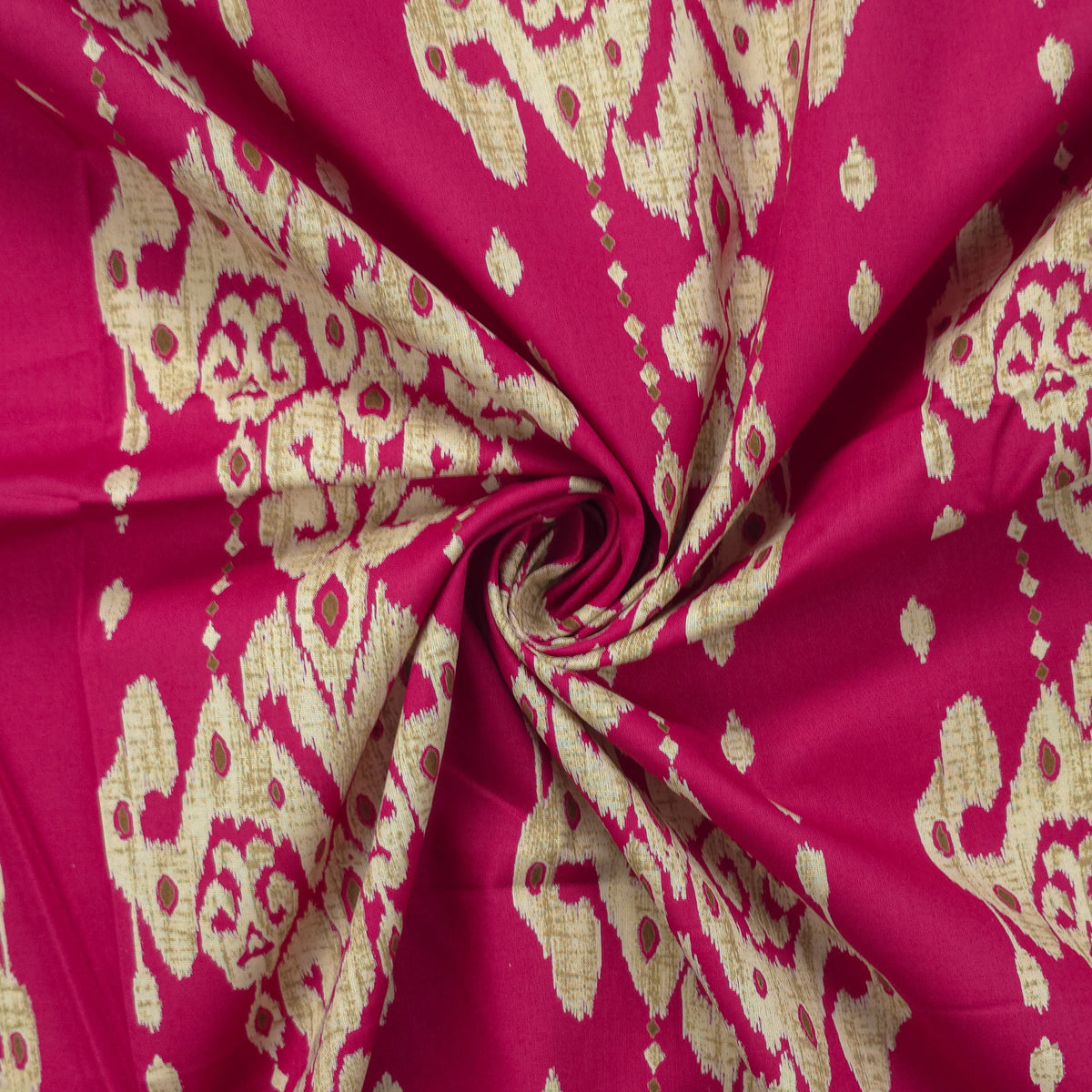 Ornate Geometric Damask Dhabu Cotton Fabric - Pink