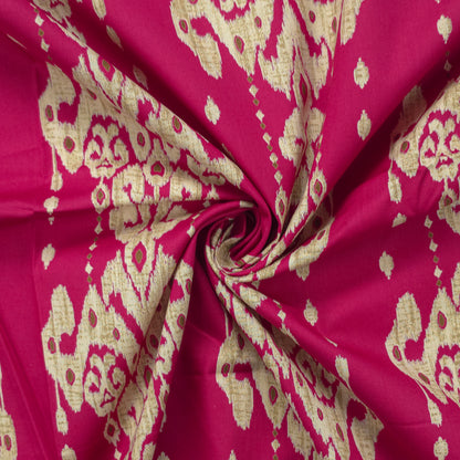 Ornate Geometric Damask Dhabu Cotton Fabric - Pink