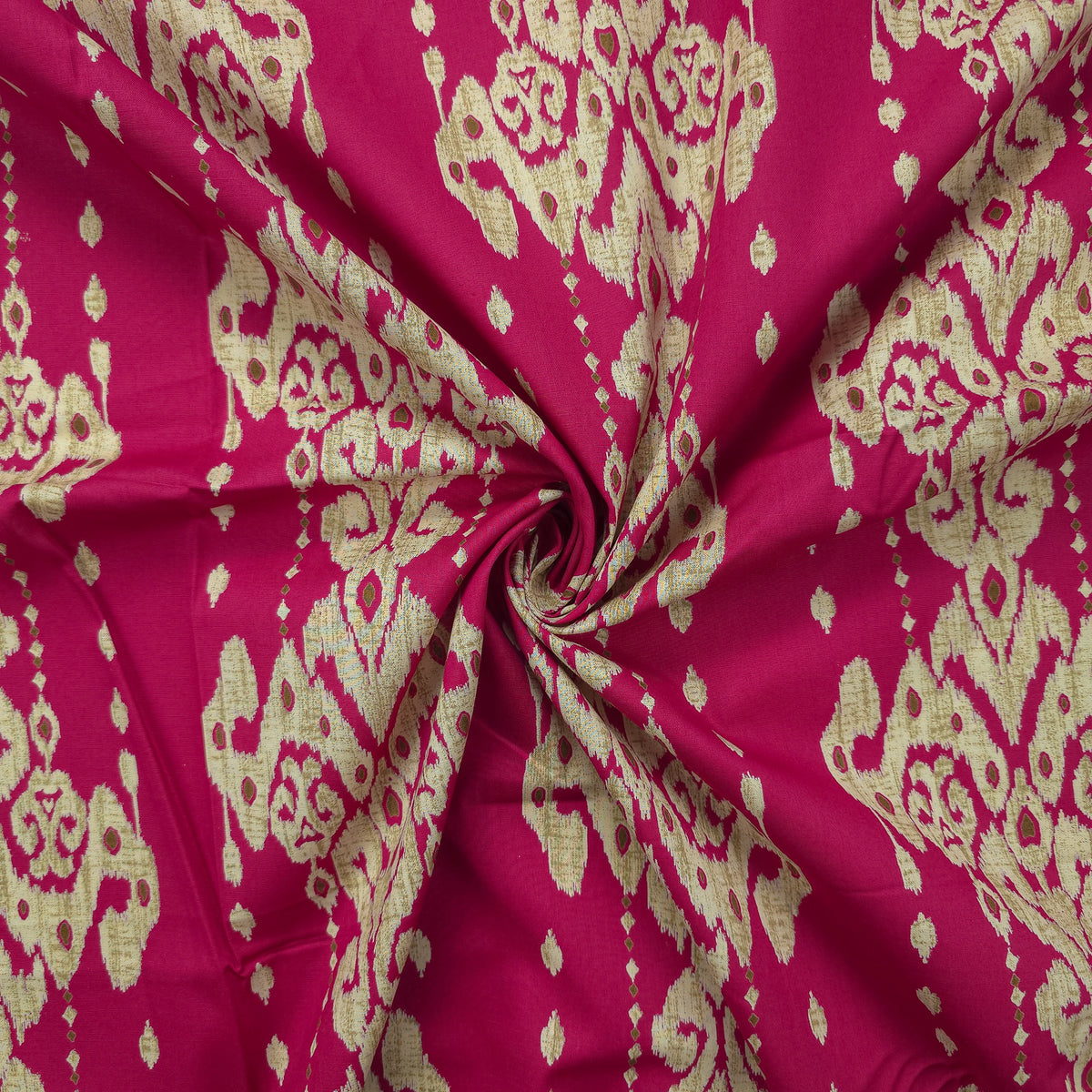 Ornate Geometric Damask Dhabu Cotton Fabric - Pink