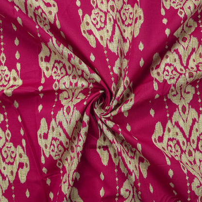 Ornate Geometric Damask Dhabu Cotton Fabric - Pink