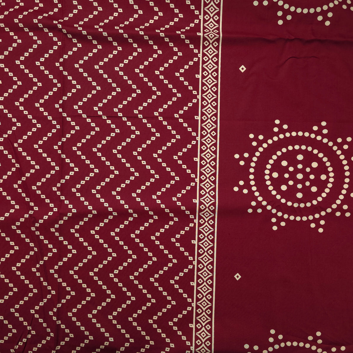 Geometric Medallion Dhabu Cotton Printed Fabric - Maroon