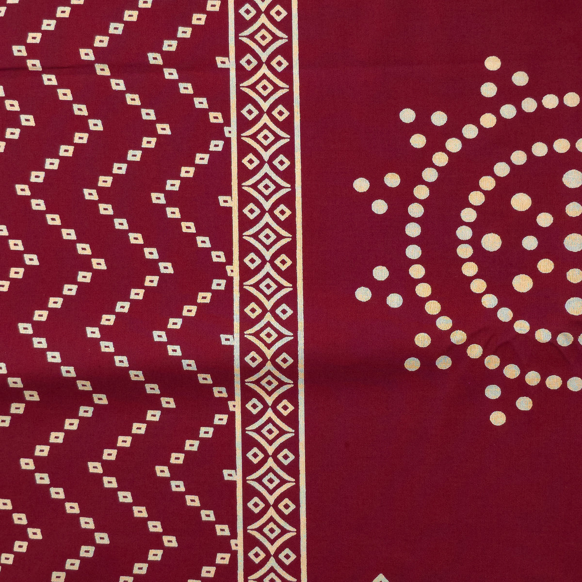 Geometric Medallion Dhabu Cotton Printed Fabric - Maroon