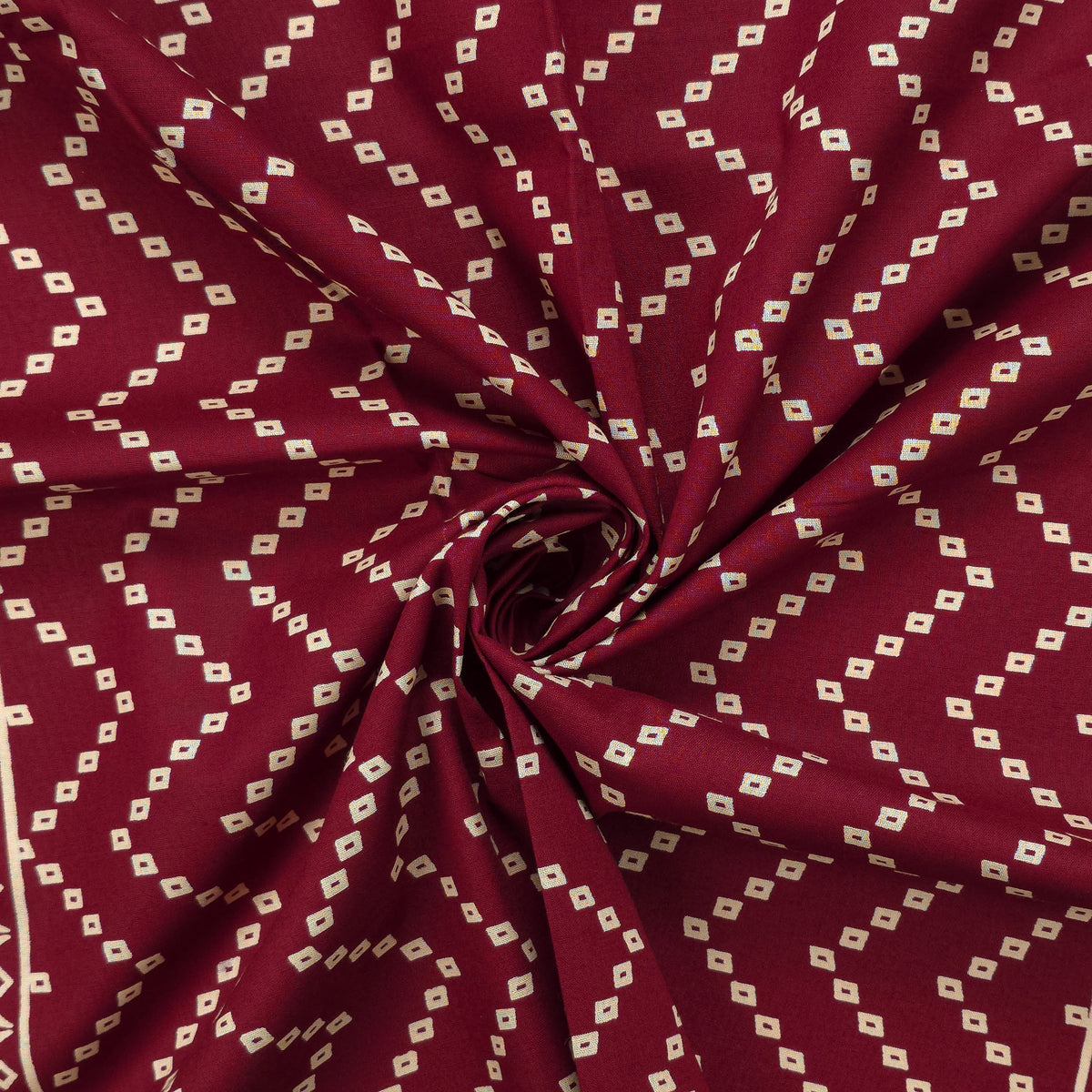 Geometric Medallion Dhabu Cotton Printed Fabric - Maroon