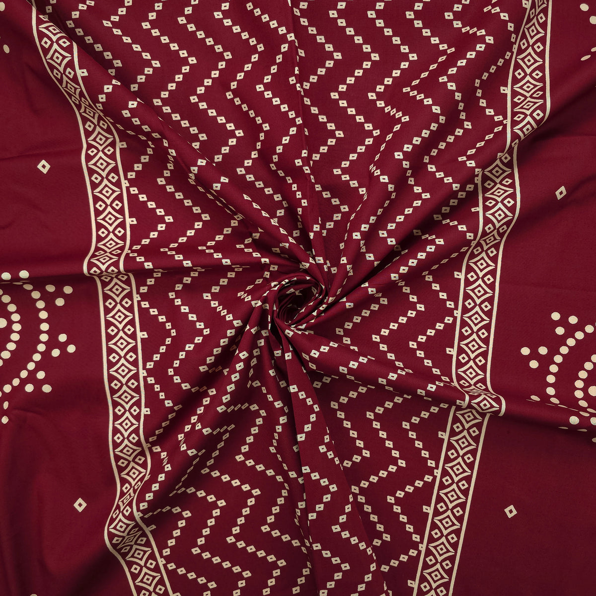 Geometric Medallion Dhabu Cotton Printed Fabric - Maroon
