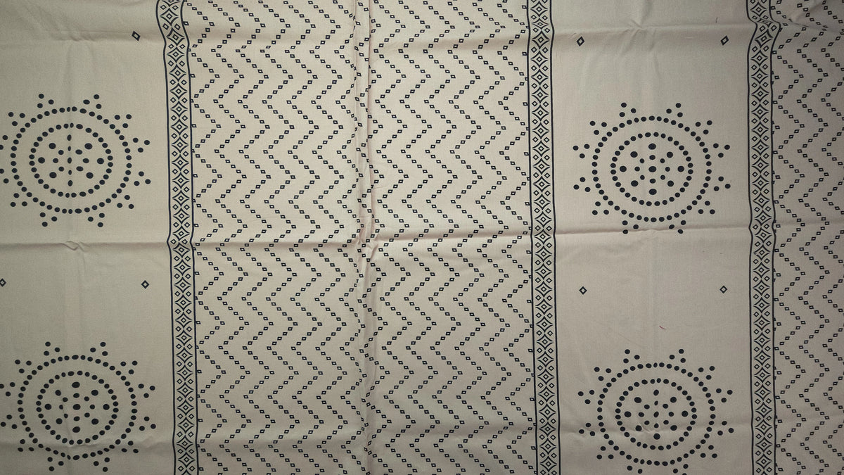 Geometric Medallion Dhabu Cotton Printed Fabric - Cream