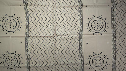 Geometric Medallion Dhabu Cotton Printed Fabric - Cream