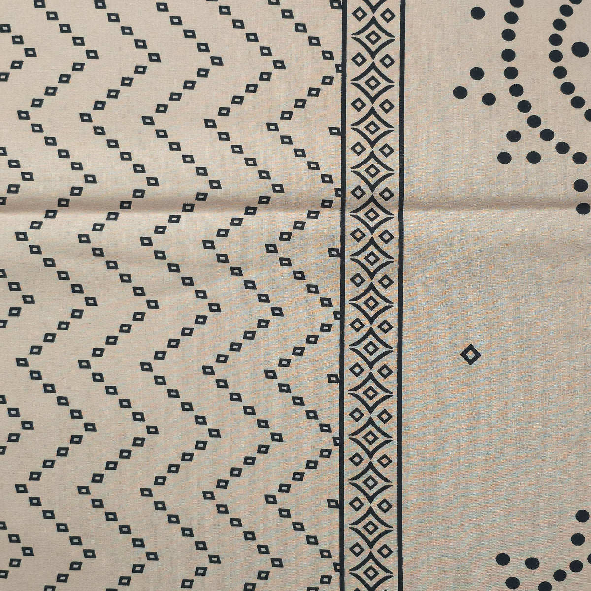Geometric Medallion Dhabu Cotton Printed Fabric - Cream