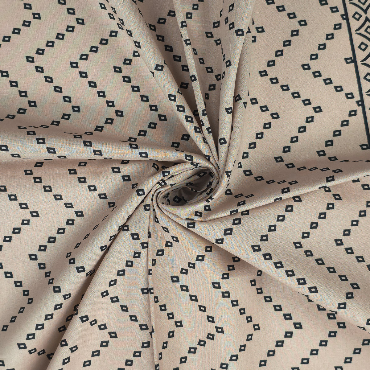 Geometric Medallion Dhabu Cotton Printed Fabric - Cream