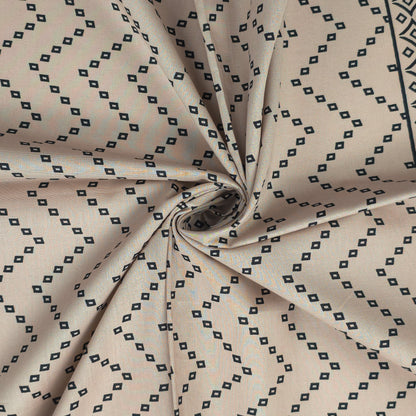 Geometric Medallion Dhabu Cotton Printed Fabric - Cream