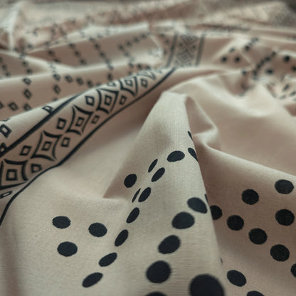Geometric Medallion Dhabu Cotton Printed Fabric - Cream