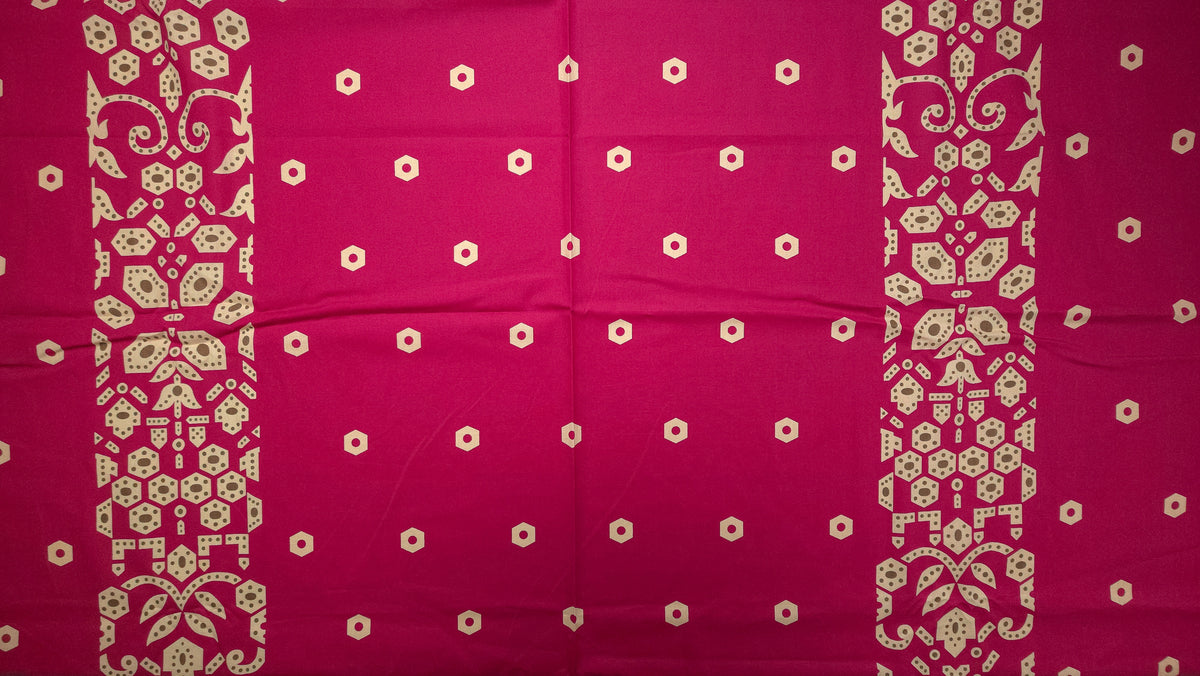 Ornamental Geometric Border Dhabu Cotton Fabric - Pink
