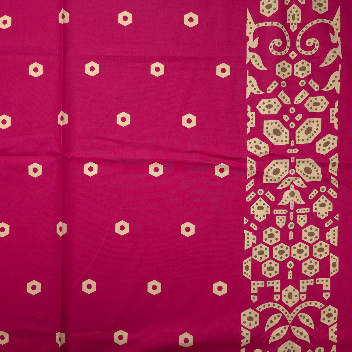 Ornamental Geometric Border Dhabu Cotton Fabric - Pink