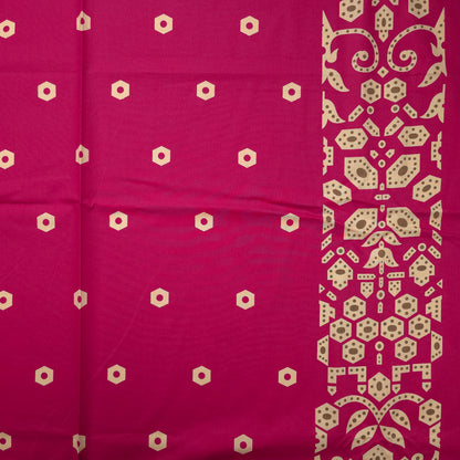 Ornamental Geometric Border Dhabu Cotton Fabric - Pink