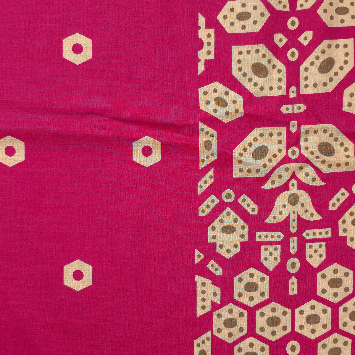 Ornamental Geometric Border Dhabu Cotton Fabric - Pink