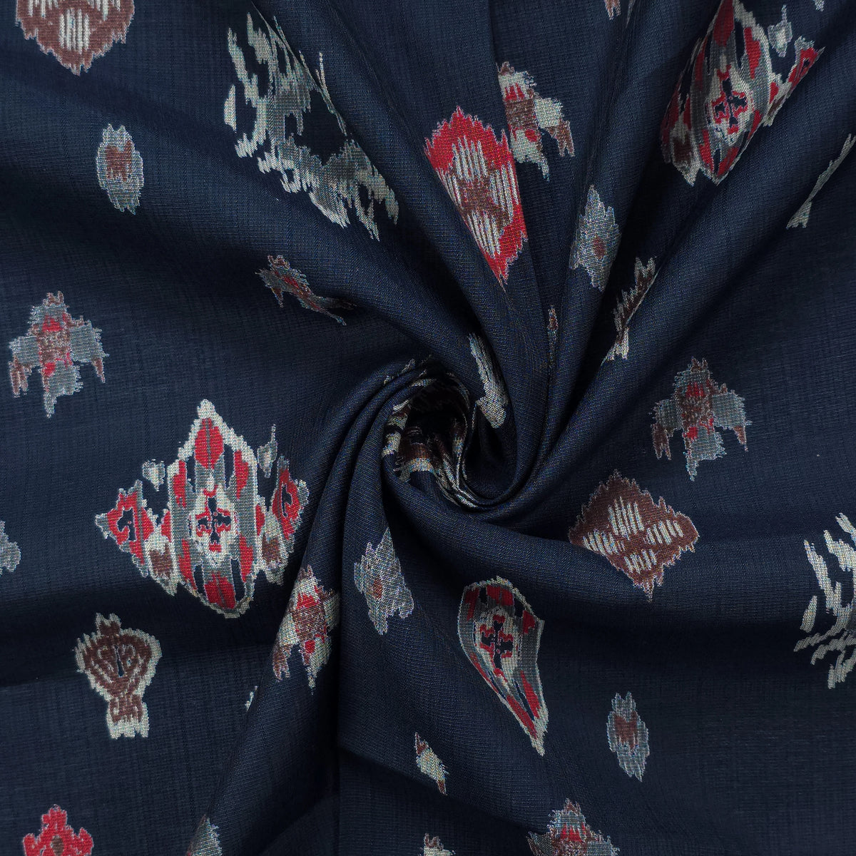Heritage Ikat-Inspired Vatican Viscose Fabric - Navy Blue