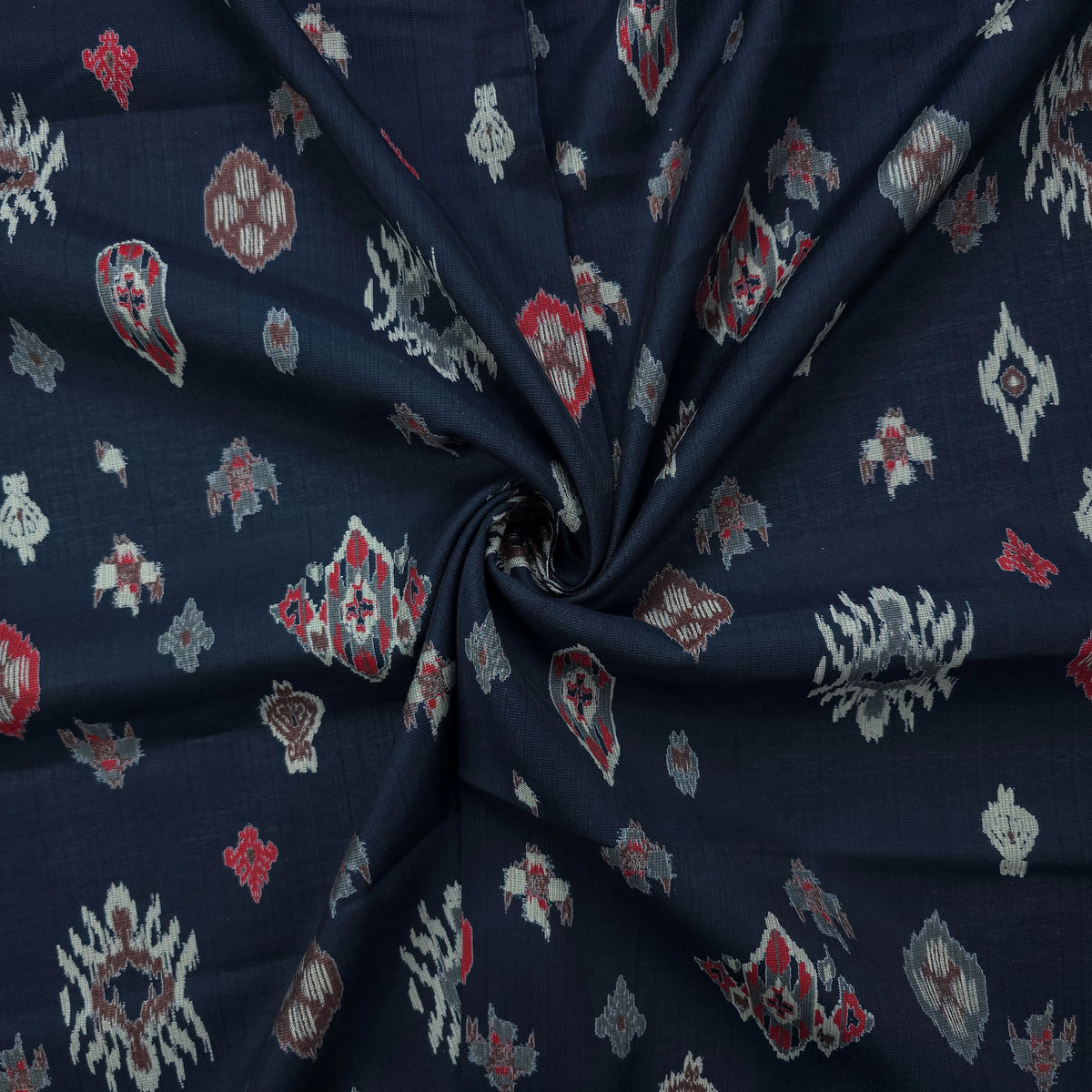 Heritage Ikat-Inspired Vatican Viscose Fabric - Navy Blue