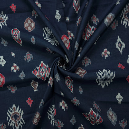 Heritage Ikat-Inspired Vatican Viscose Fabric - Navy Blue