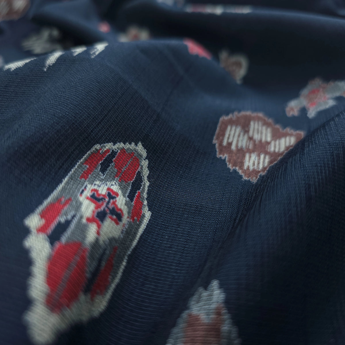Heritage Ikat-Inspired Vatican Viscose Fabric - Navy Blue