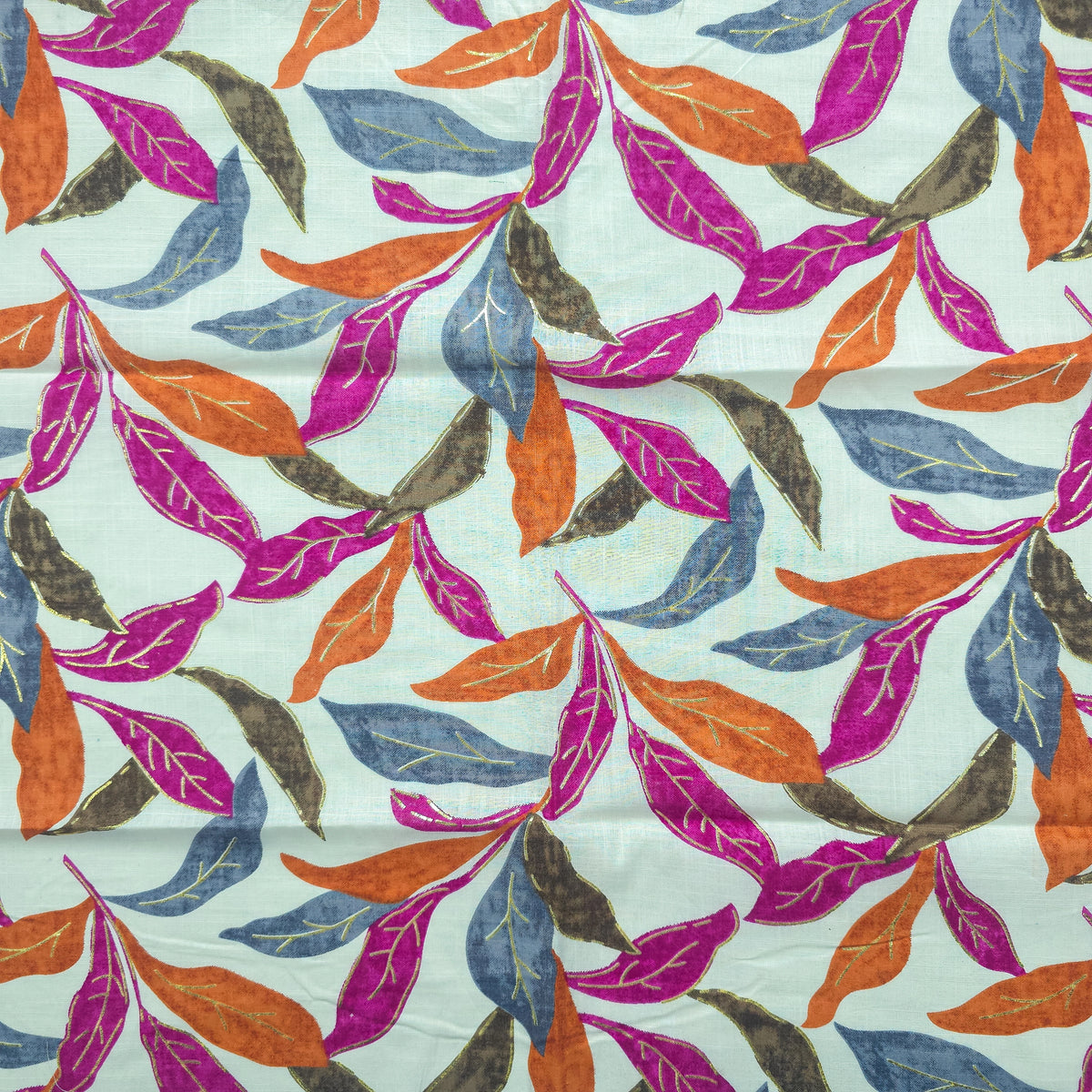 Abstract Botanical Leaf Cambric Cotton Slub Fabric - Pink