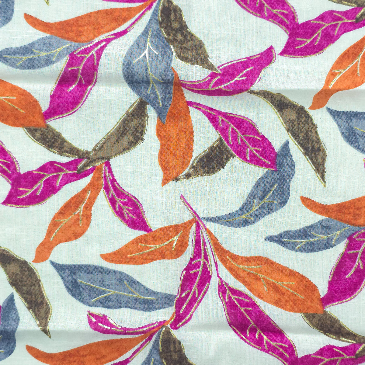 Abstract Botanical Leaf Cambric Cotton Slub Fabric - Pink