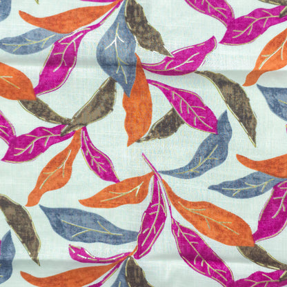 Abstract Botanical Leaf Cambric Cotton Slub Fabric - Pink