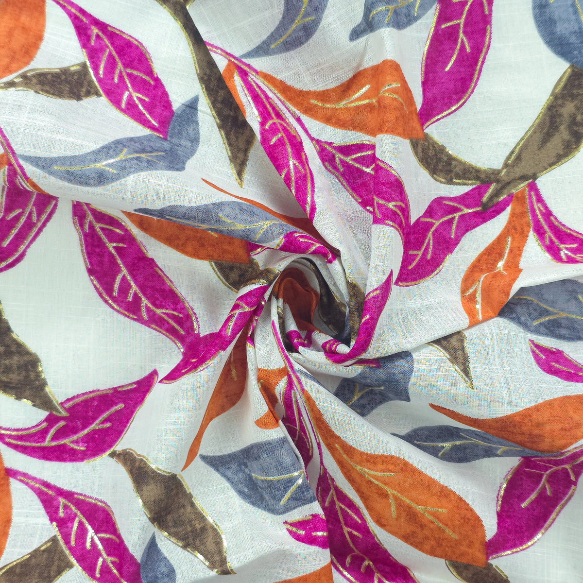 Abstract Botanical Leaf Cambric Cotton Slub Fabric - Pink