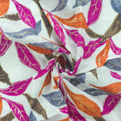 Abstract Botanical Leaf Cambric Cotton Slub Fabric - Pink