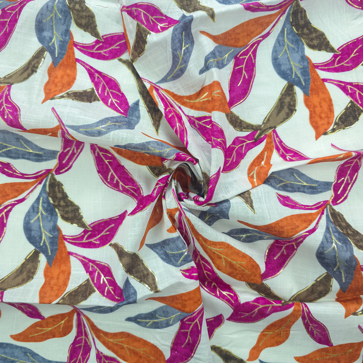 Abstract Botanical Leaf Cambric Cotton Slub Fabric - Pink