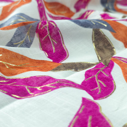 Abstract Botanical Leaf Cambric Cotton Slub Fabric - Pink