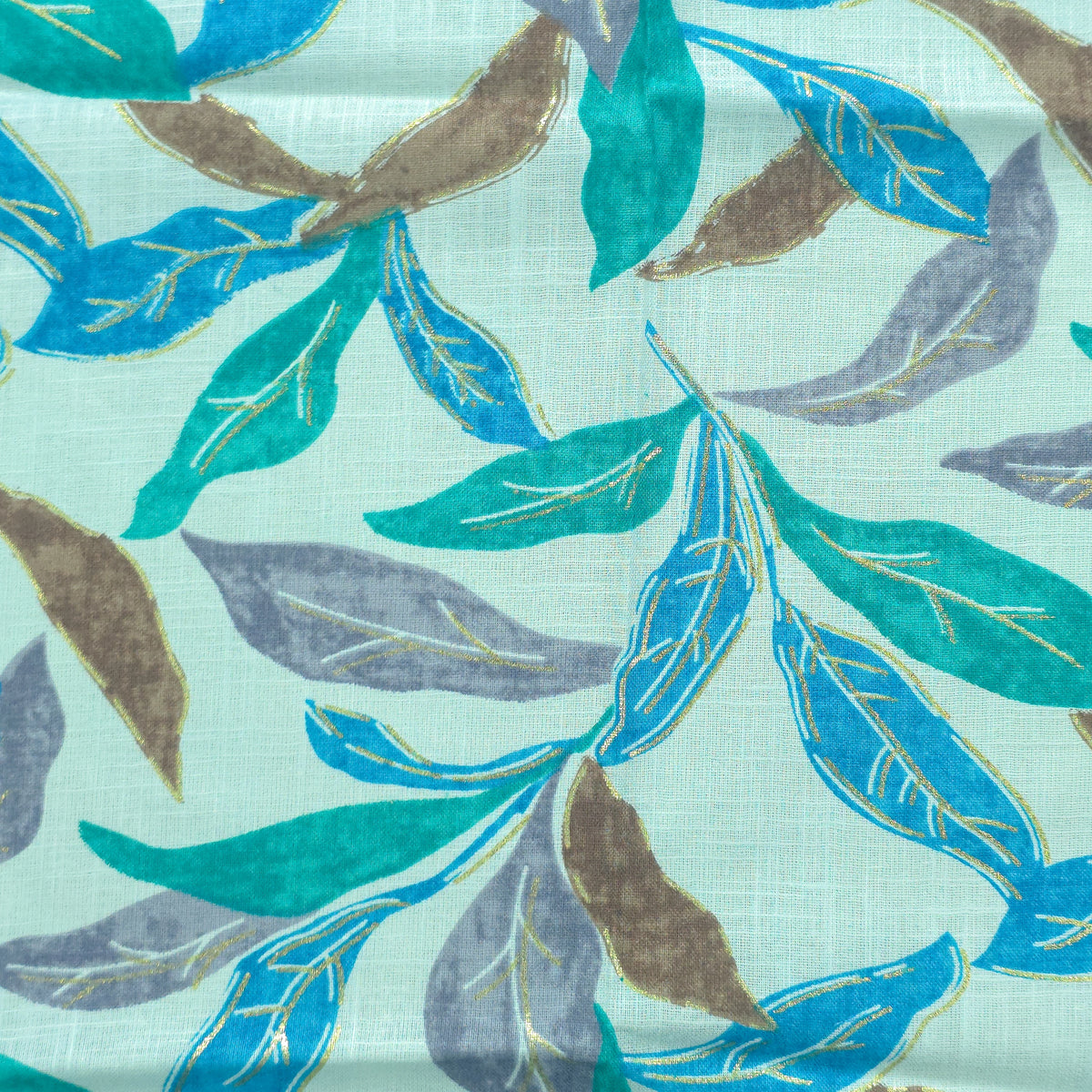 Abstract Botanical Leaf Cambric Cotton Slub Fabric - Blue